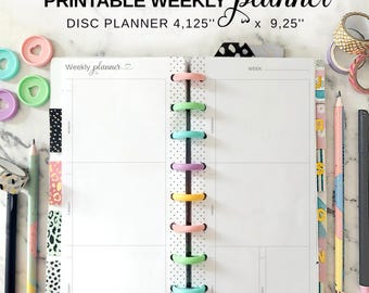 Minimalist Weekly Planner Horizontal Insert Fit Skinny Classic Happy Planner, Printable Half Sheet Disc Planner Undated Week on Two Pages
