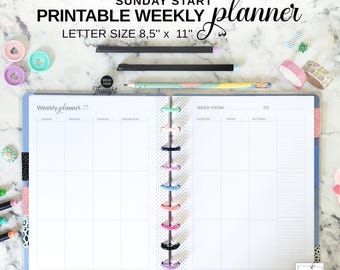 Sunday Start Weekly Planner Insert Fit Big Happy Planner, Vertical Layout Printable Letter Size Undated Two Page Week at a Glance Calendar
