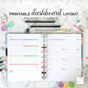 Inserto imprimible con diseño de tablero tamaño carta, planificador grande Happy Planner, semana sin fecha en dos páginas, vista semanal colorida, repuesto encuadernado en disco en PDF
