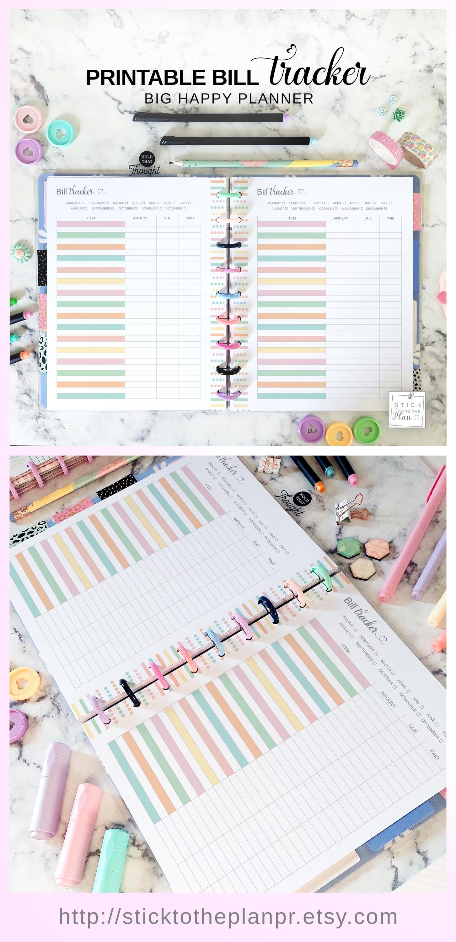 Letter Size Bill Tracker Printable Insert Fit Big Happy Planner ...