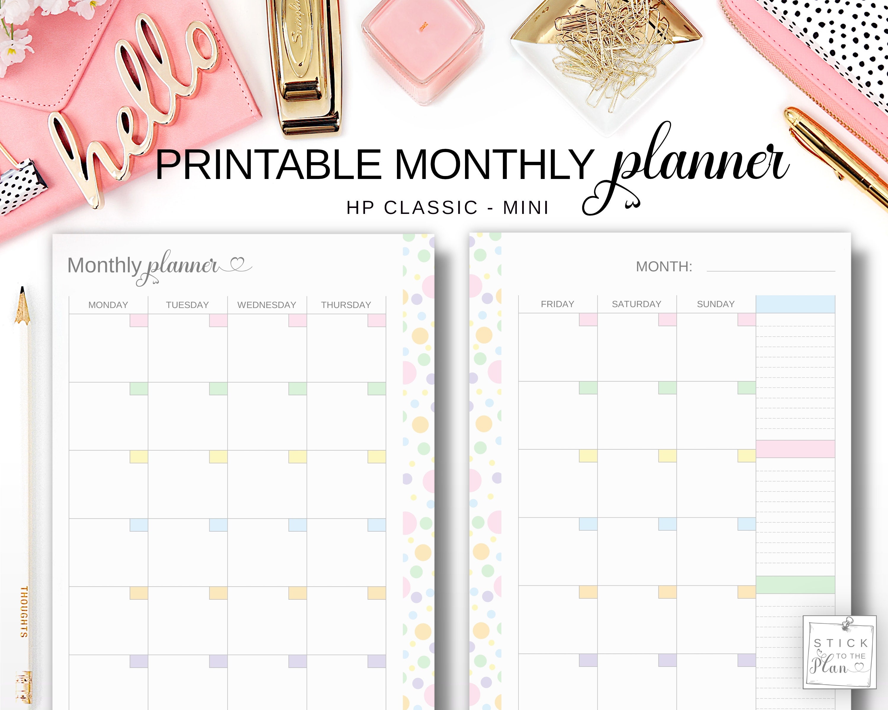 Undated Monthly Calendar Happy Planner Classic Printable Mini HP Two