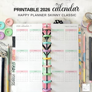 Happy Planner Skinny Classic 2026 Jahreskalender Druckbare Einlage, HP Halbes Blatt 2026 Jahr auf einen Blick, Pastel 2026 Future Log Seiten