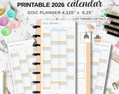 2026 Year Planner Calendar Insert Fit Skinny Classic Happy Planner, Printable Disc Planner Half Sheet Year at a Glance, Cat Future Log