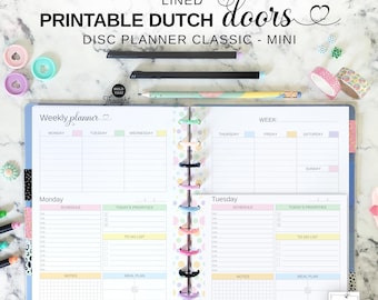 Dutch Doors Lined Vertical Weekly Planner Insert Fit Happy Planner Classic & Mini, Printable Undated Week at a Glance and Daily Pages