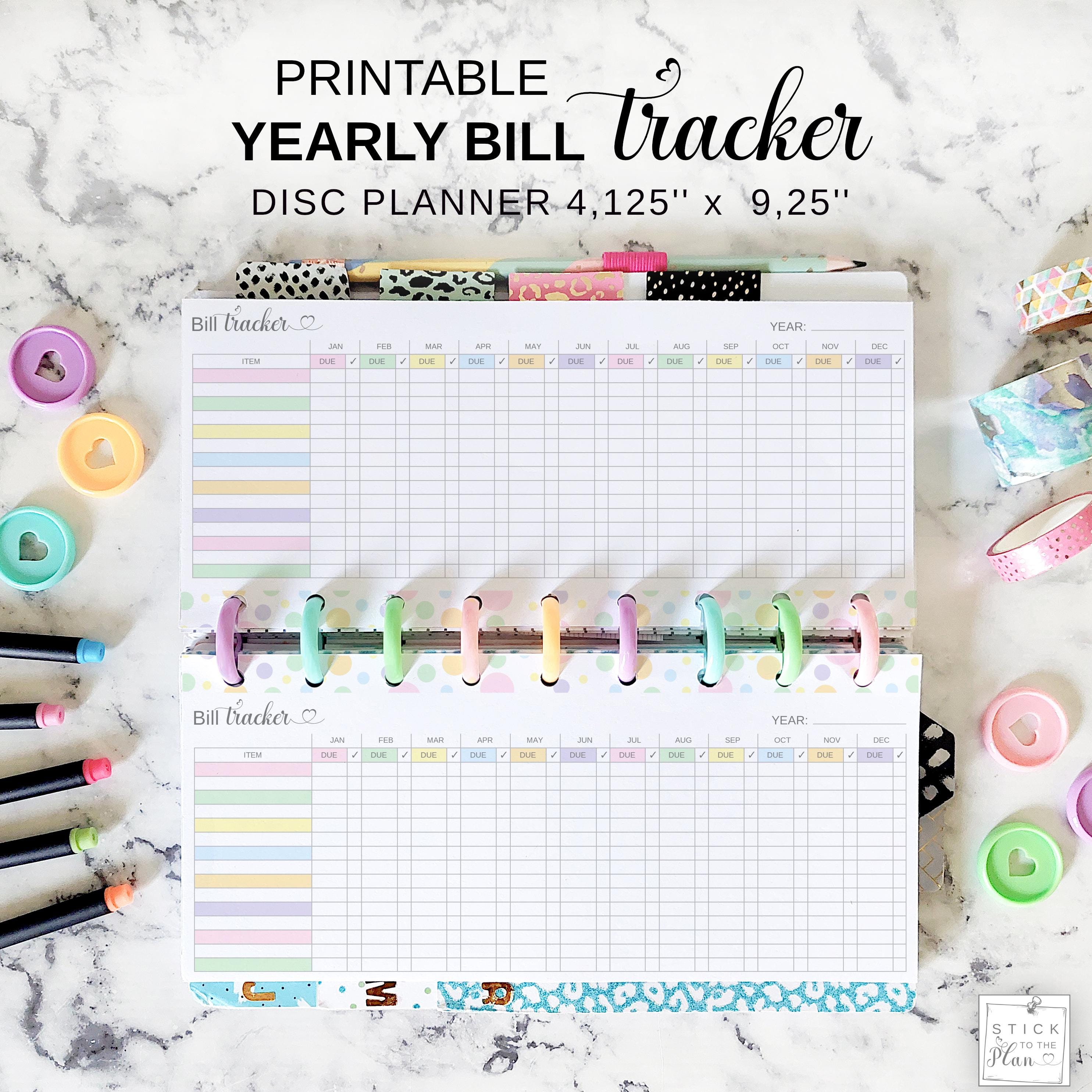 Yearly Bill Tracker Printable Insert Fit Skinny Classic Happy Planner ...