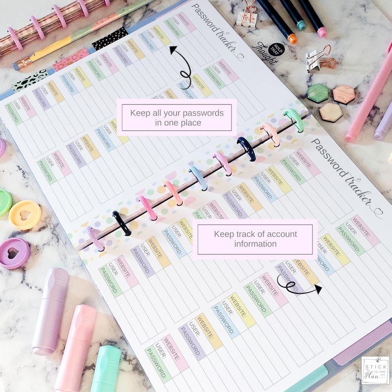Disc Planner Password Tracker Printable Insert Fit Happy Planner ...