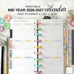 Juli bis Juni Kalender 2026 2027, Mitte des Jahres druckbare Planereinlage passen Happy Planner Skinny Classic, halbes Blatt Future Log Pastellfarben