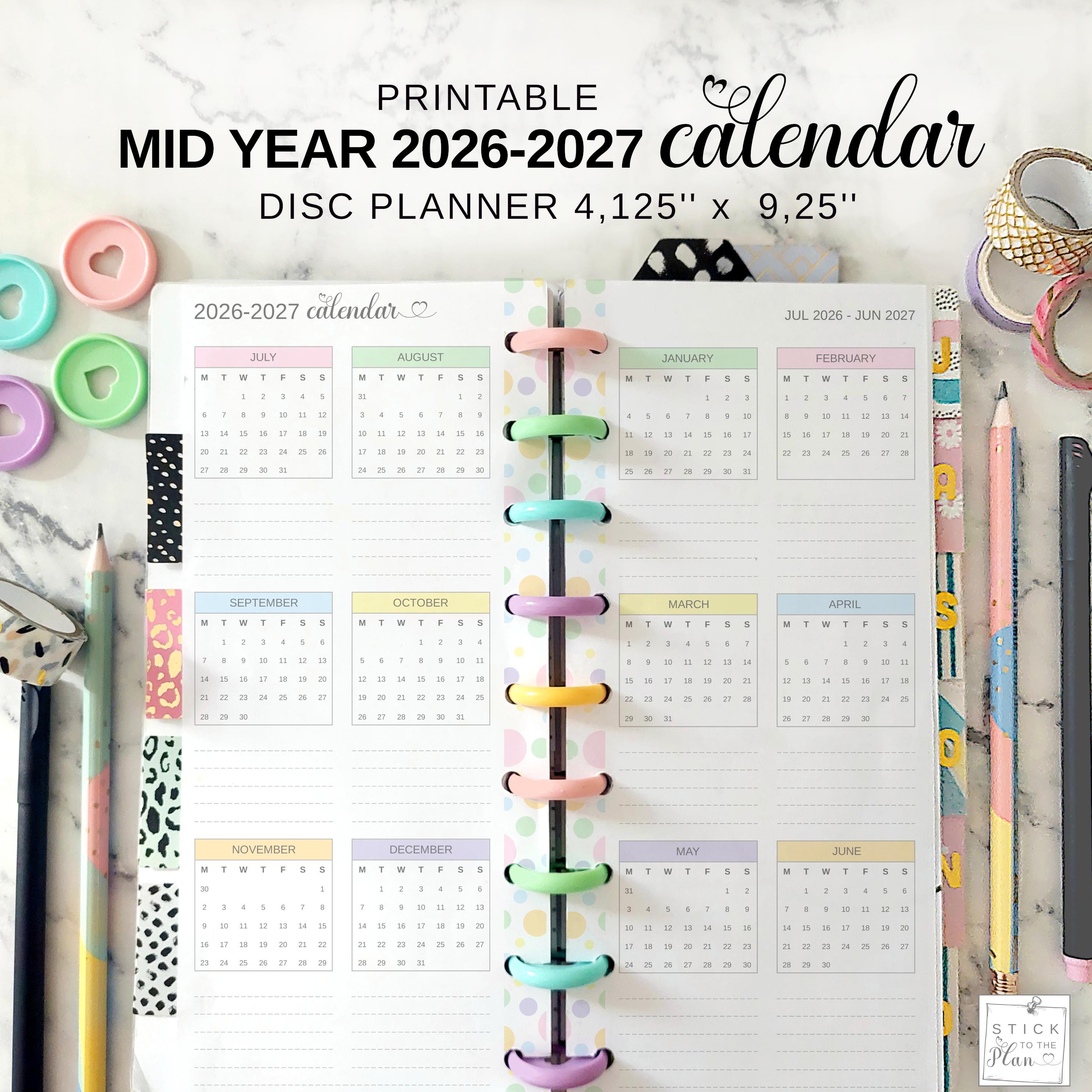 July to June Calendar 2026 2027, Mid Year Printable Planner Insert Fit
