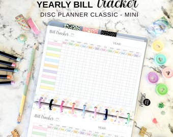 Annual Bill Tracker Fit Happy Planner Classic & Mini, Printable Yearly Bill Payment Checklist for Disc Planner, Pastel Bill Tracker