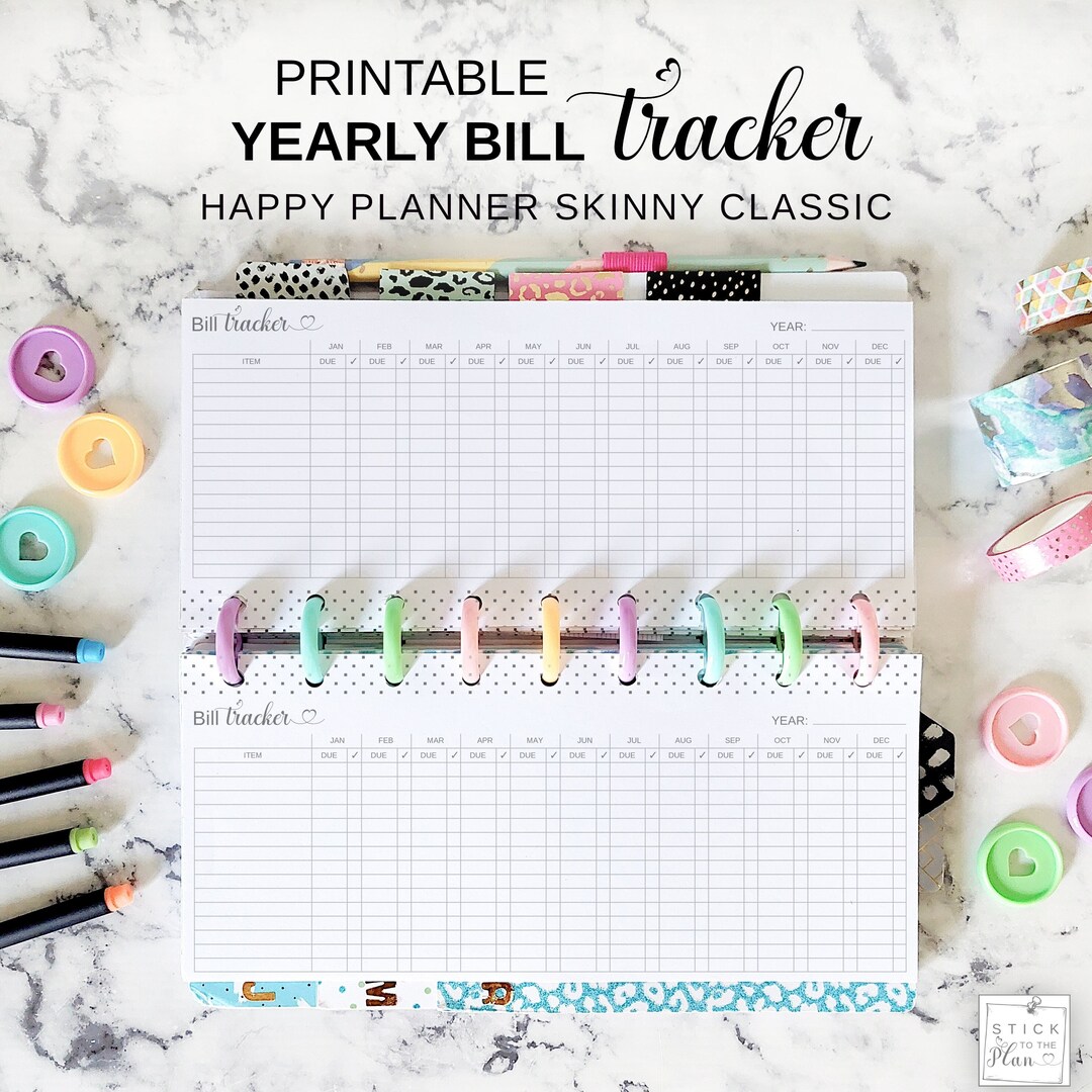 Yearly Bill Tracker Printable Skinny Classic Happy Planner Insert ...