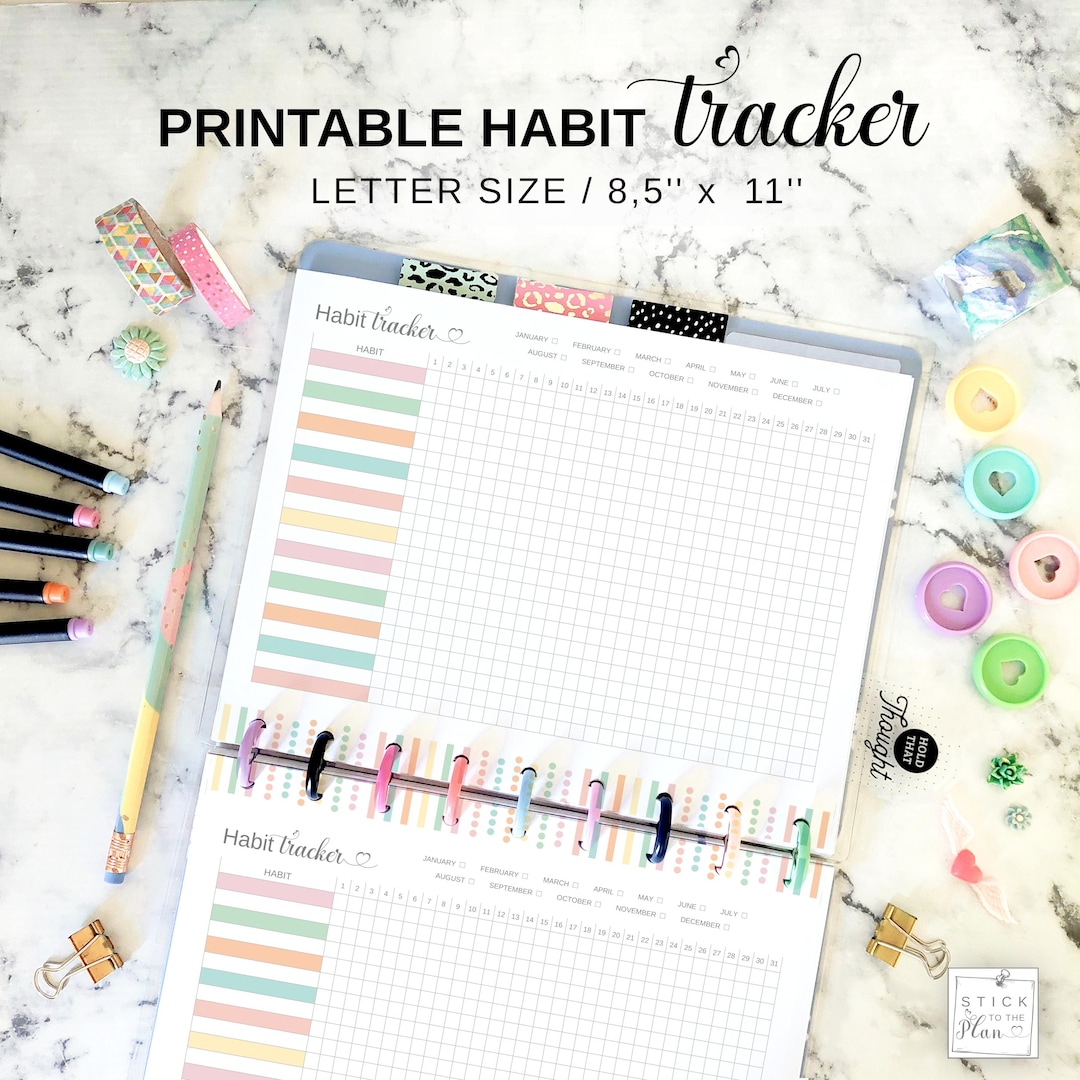 Habit Tracker Fit Big Happy Planner Insert, Printable Letter Sized 11 ...