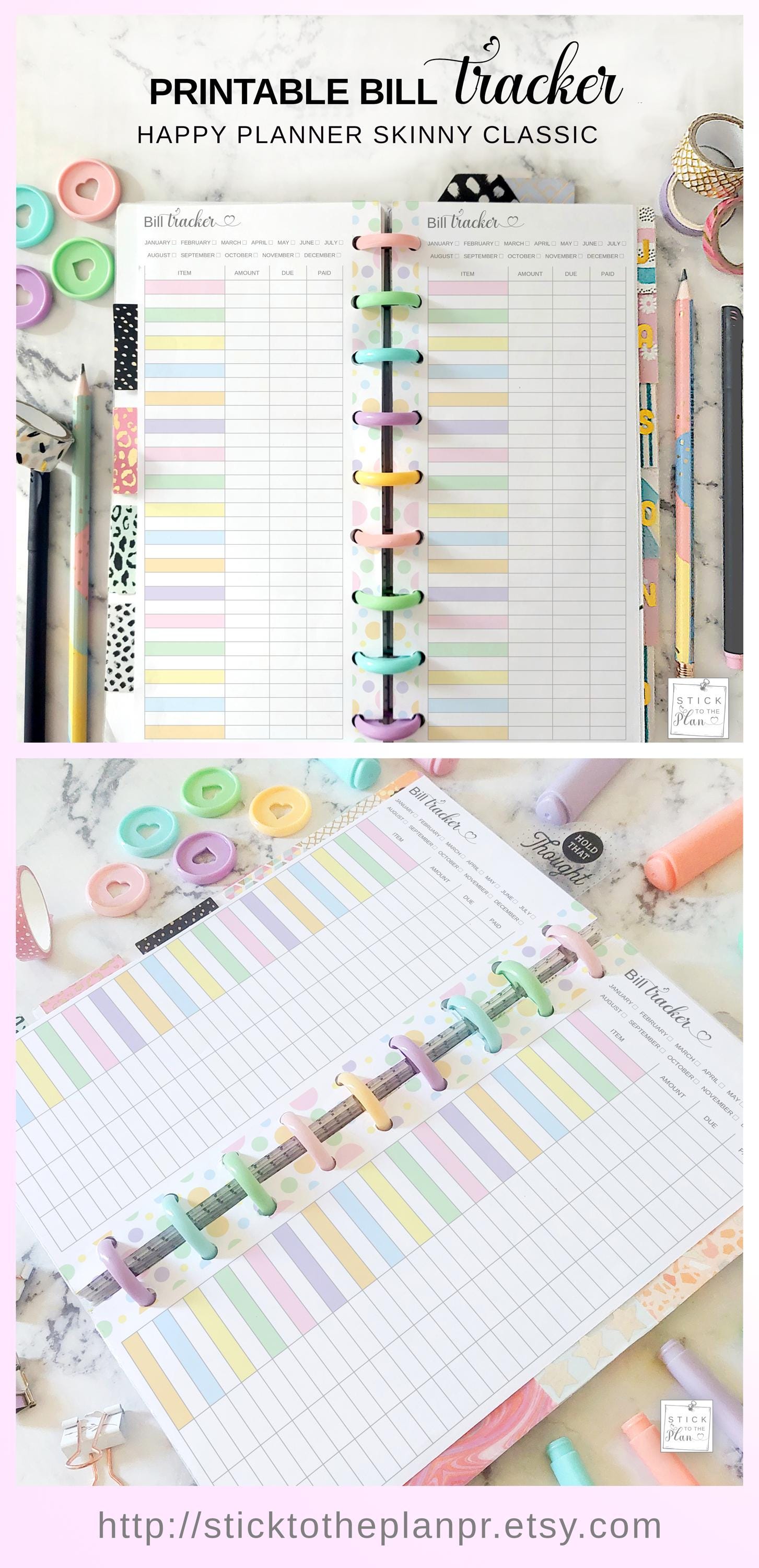 Bill Tracking Insert Fit Skinny Classic Happy Planner, Printable Half ...