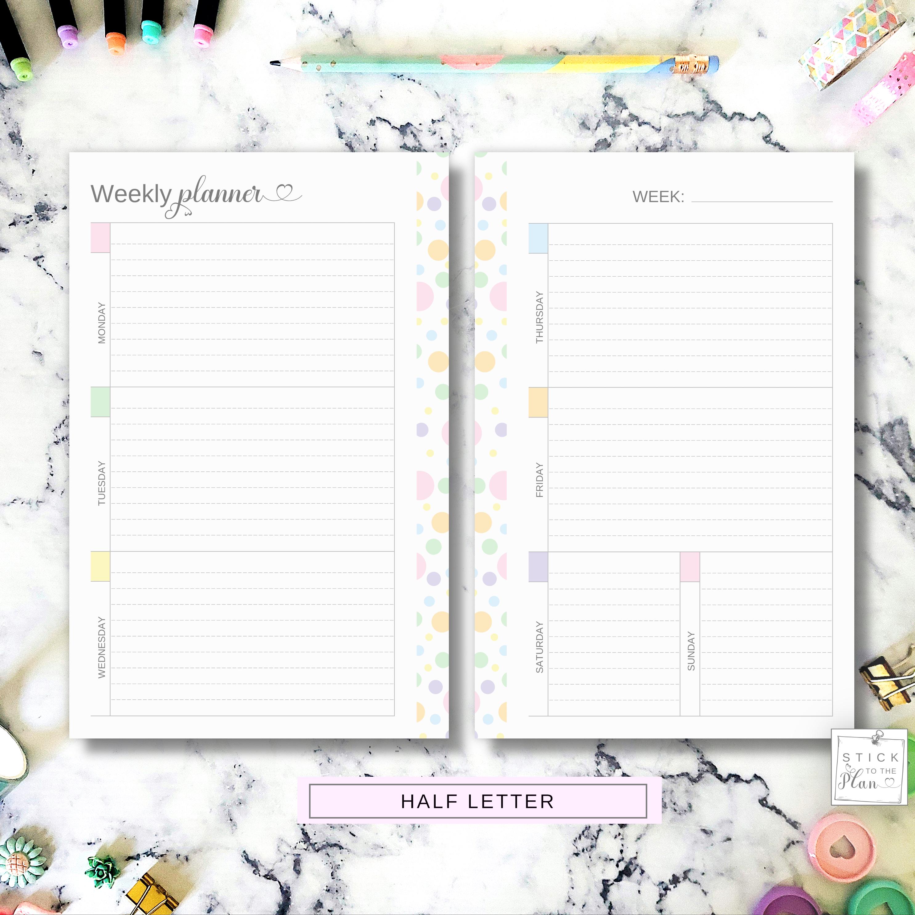 Lined A5 Printable Weekly Planner Insert, Half Letter Undated ...