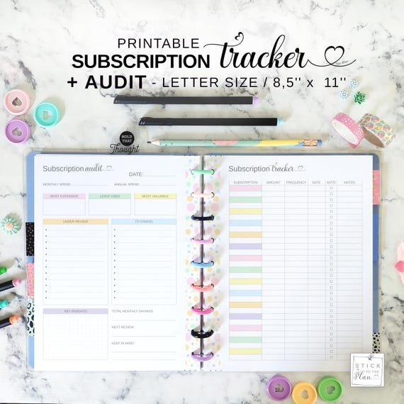 Subscription Tracker & Subscription Audit Fit Big Happy Planner, Budget Planner Printable Insert, 11 Disc Planner Letter Size