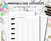2026 Yearly Calendar 11 Disc Planner Insert Fit Big Happy Planner, Letter Size Printable Year at a Glance Refill, Discbound Future Log