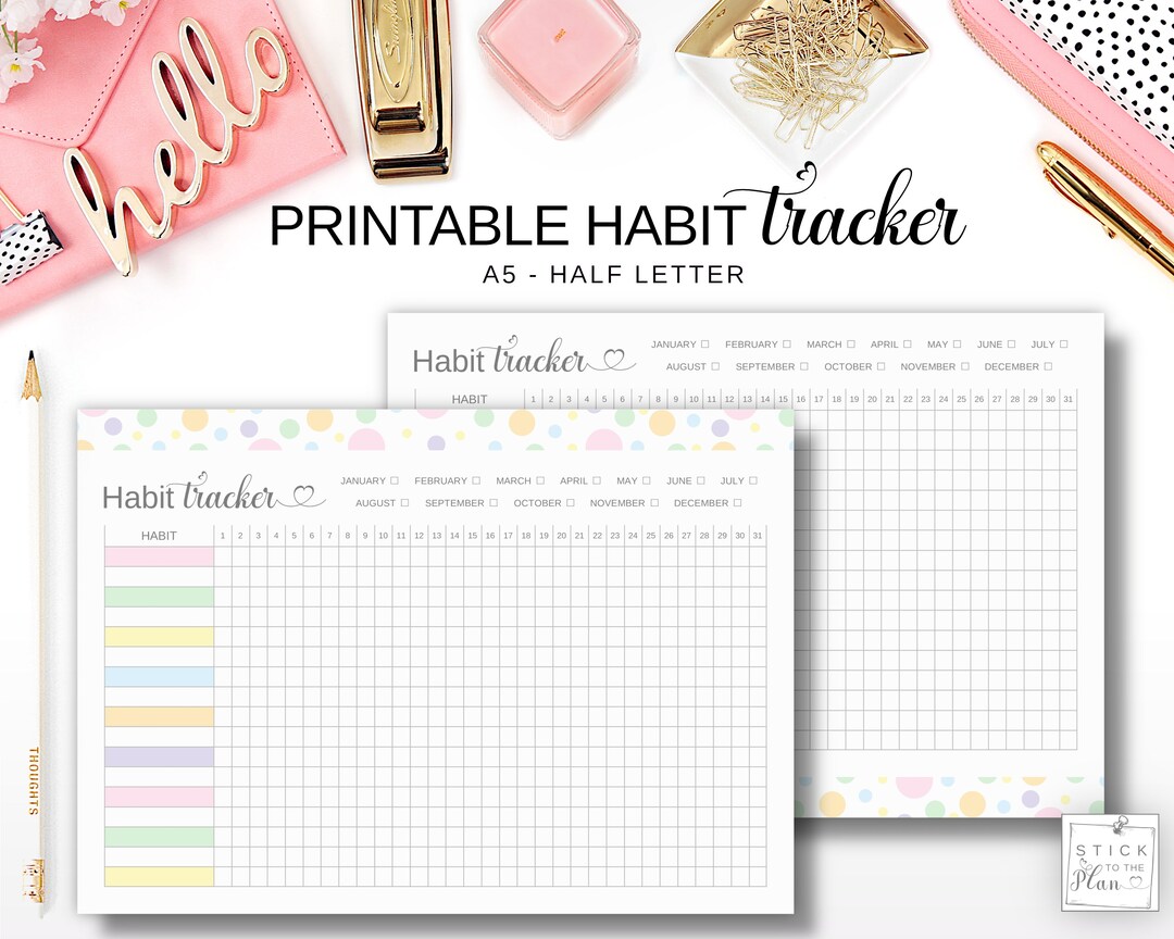 Habit Tracker A5 Printable Half Letter Habit Planner Pages - Etsy