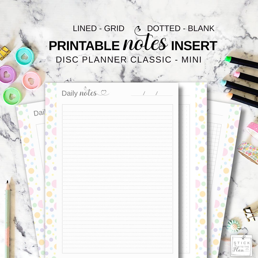Notes Insert for Disc Planner Fit Happy Planner Classic & Mini ...
