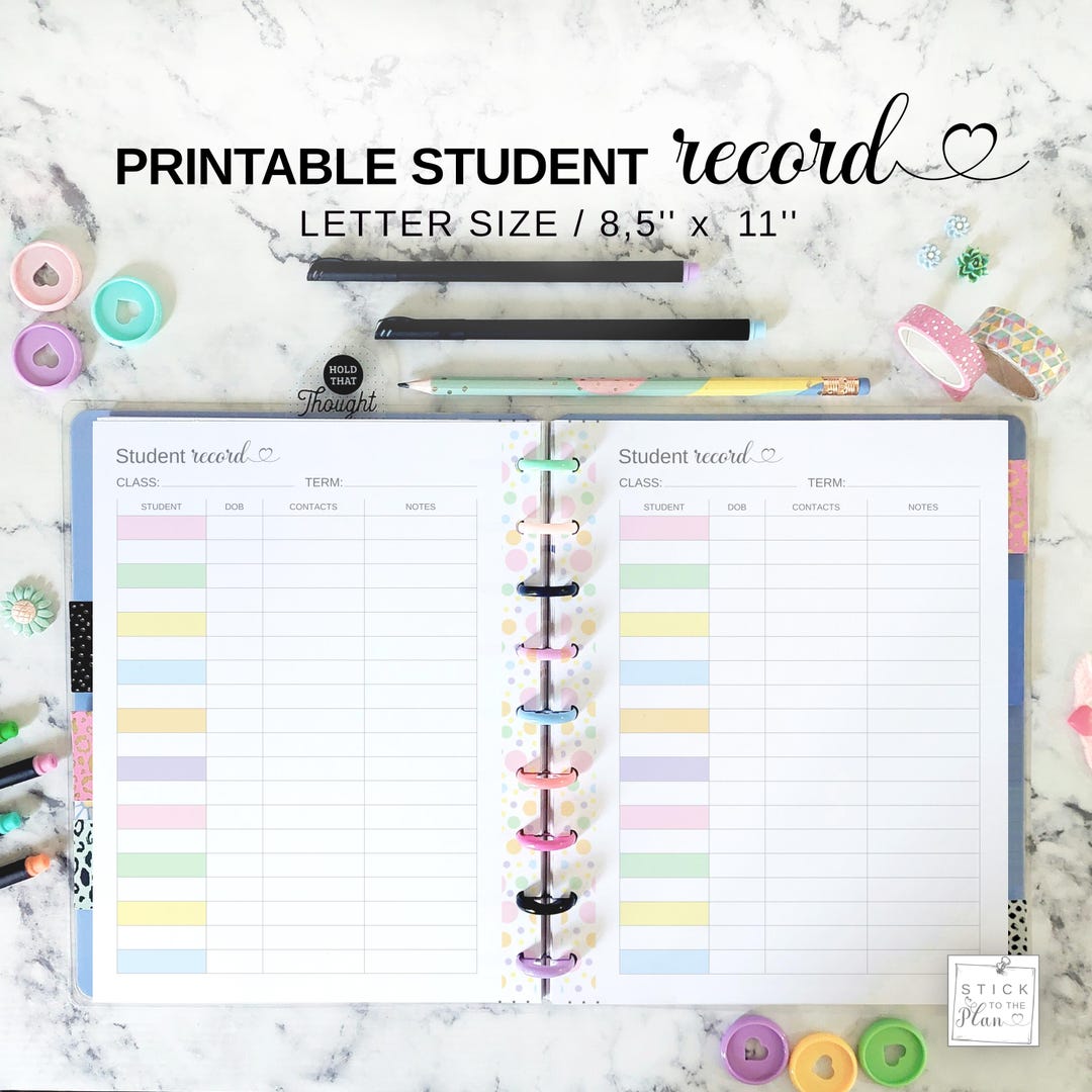 Student Photo Insert Box Student Record Printable Planner Insert for Classroom Teachers Fit Big ...