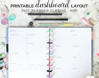 Dashboard Layout Insert Fit Happy Planner Classic & Mini, Printable Discbound Undated Weekly Calendar at a Glance on two Pages