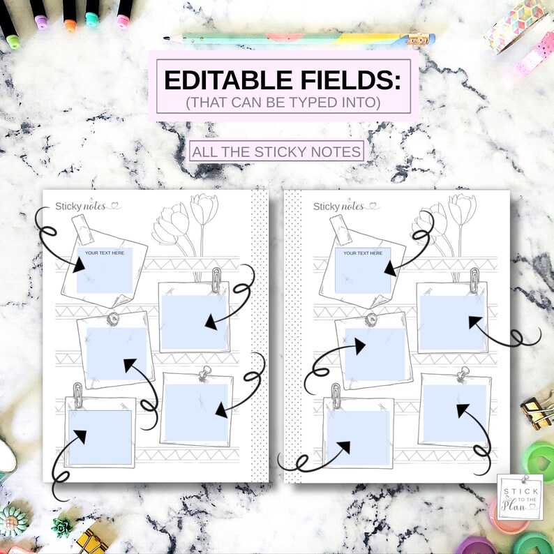 Sticky Notes Editable Planner Insert Fit Big Happy Planner, Fillable ...