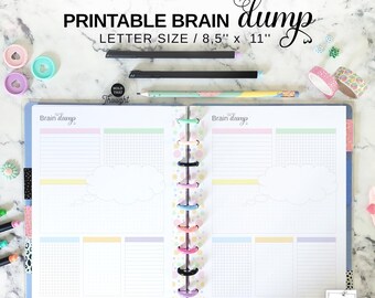 Brain Dump Insert Fit Big Happy Planner, Printable Letter Size Thought Organizer, 11 Disc Planner Pastel Decluttering Notes Page