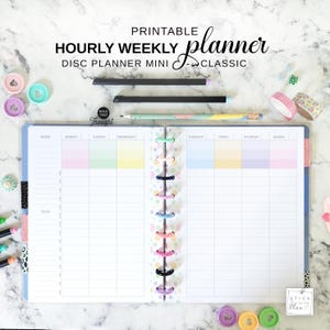 Weekly Hourly Printable Insert Fit Happy Planner Classic & Mini, Disc Planner Undated Vertical Weekly Calendar on 2 Pages