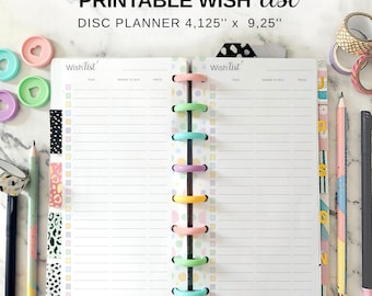 Wish List Printable Insert Fit Happy Planner Skinny Classic, Pastel Rainbow Disc Planner Half Sheets Things To Buy List, Shopping Tracker