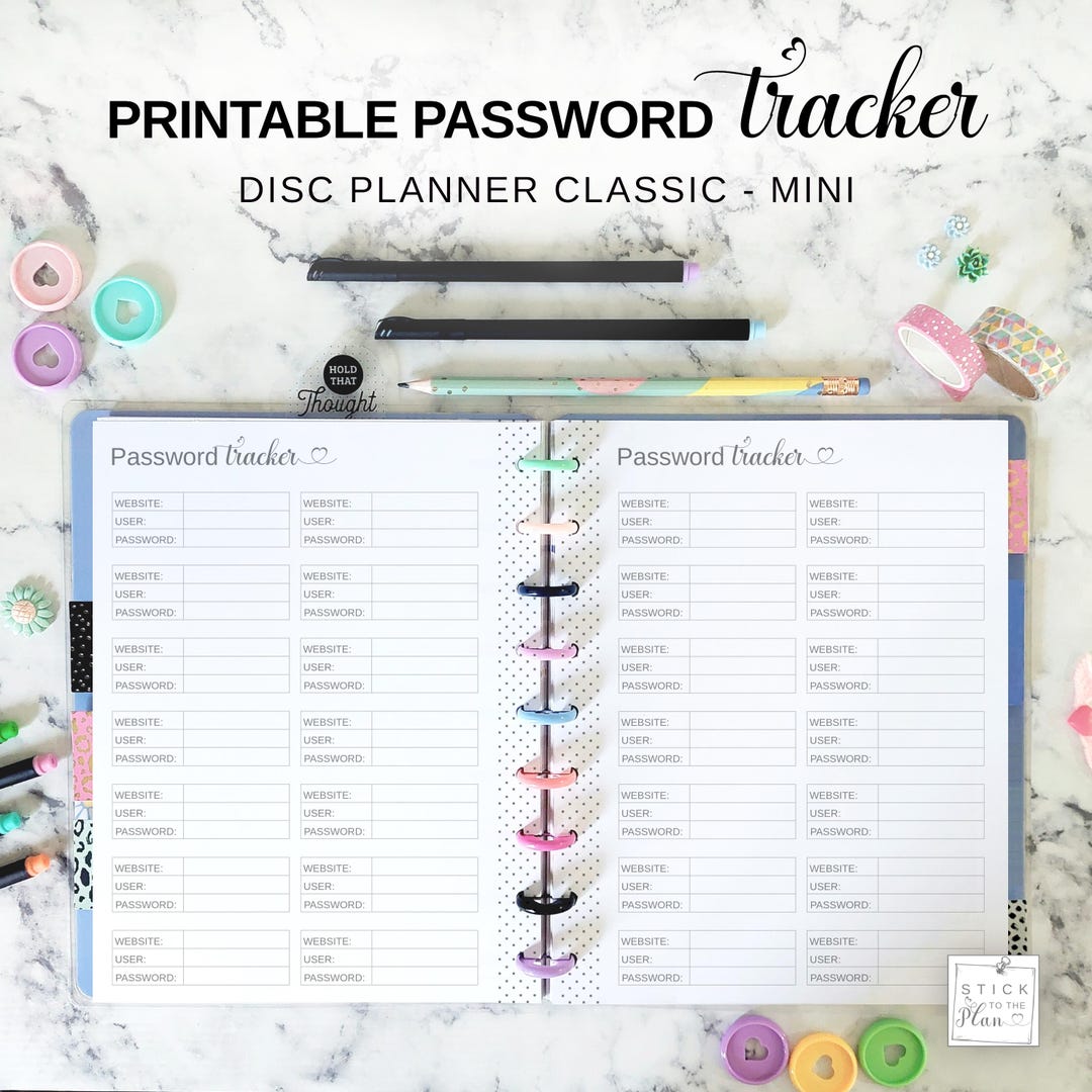 Printable Password Tracker Insert Fit Classic & Mini Happy Planner ...