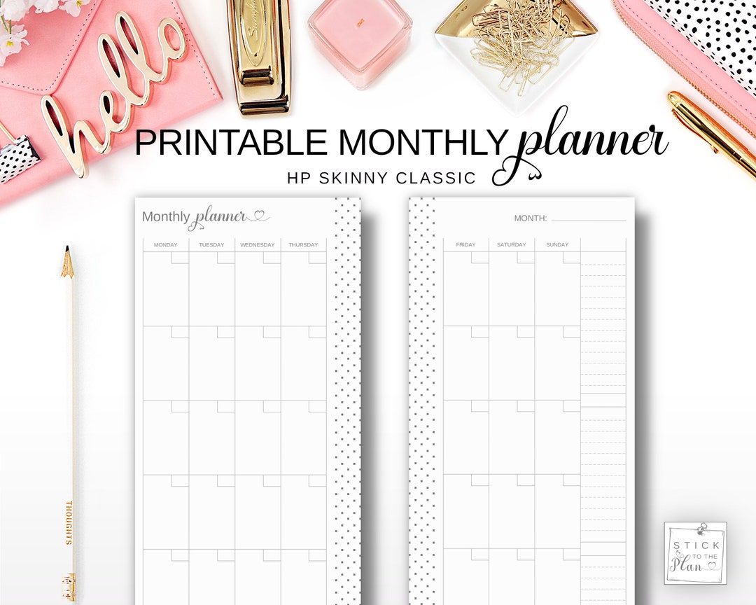 Undated Monthly Calendar Happy Planner Skinny Classic Insert - Etsy