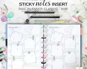 Sticky Notes Disc Planner Insert Fit Happy Planner Classic & Mini, Printable Discbound Planner Note Taking Pages, Bullet Journal Style
