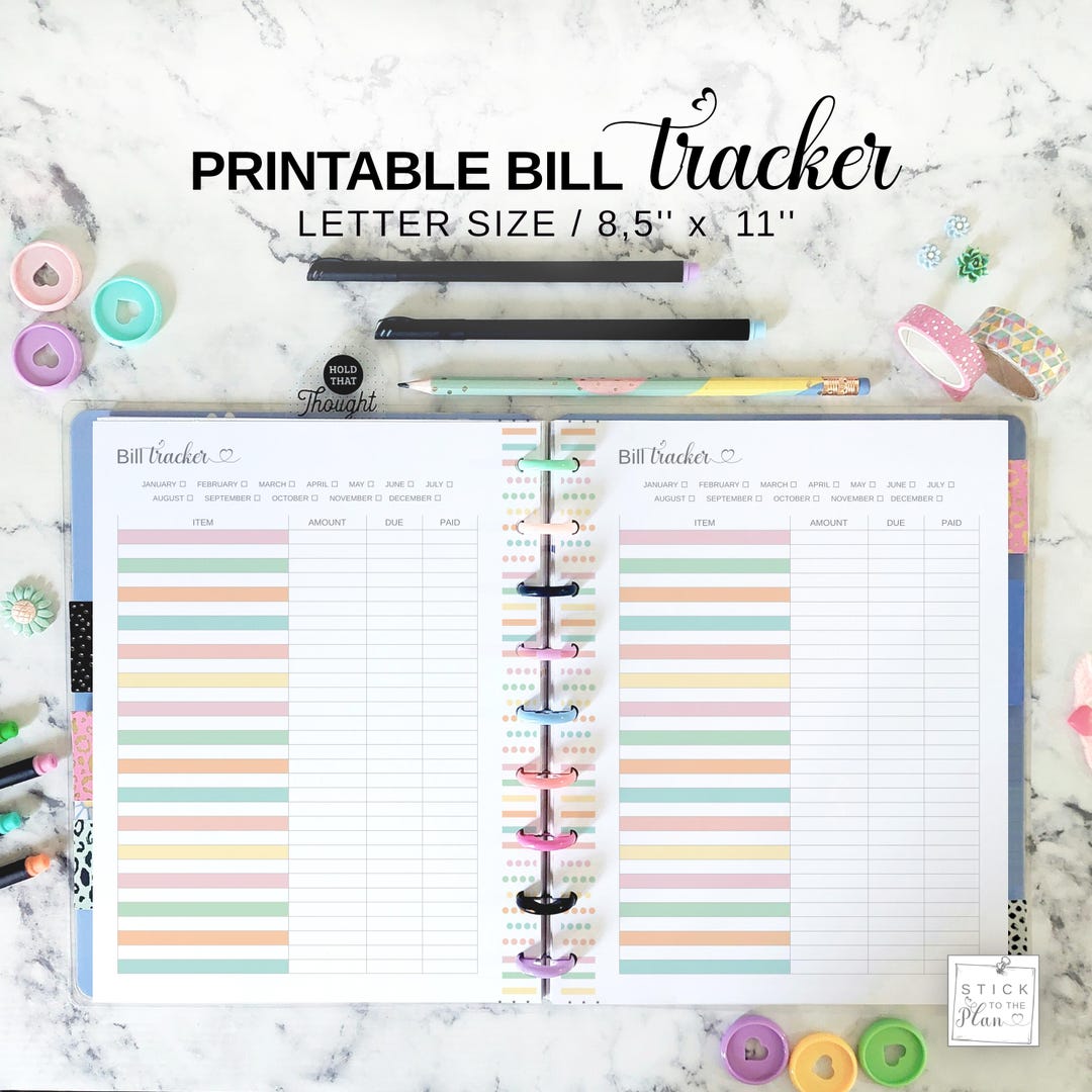 Letter Size Bill Tracker Printable Insert Fit Big Happy Planner ...