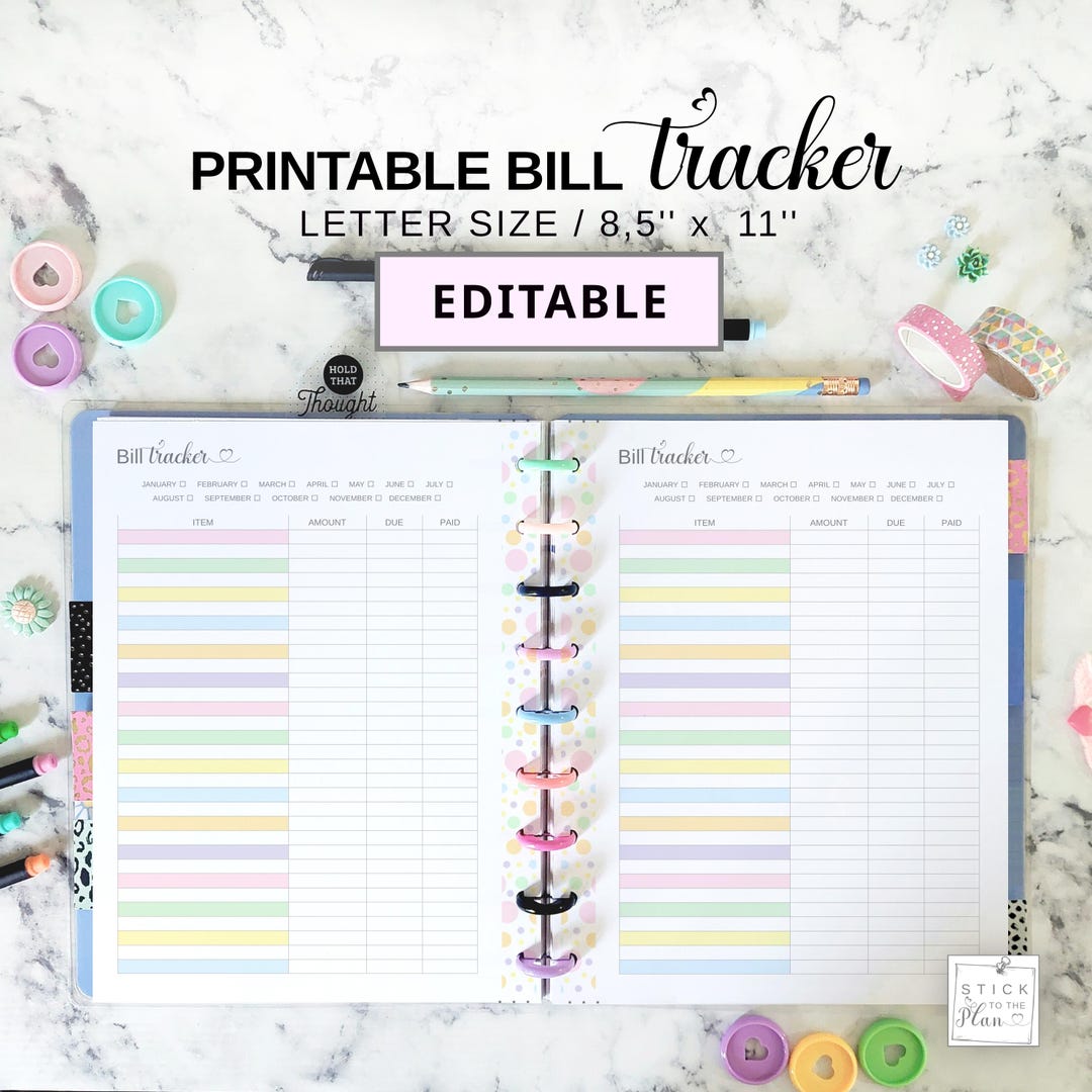 Bill Tracker Insert Editable Fit Big Happy Planner, Letter Size ...