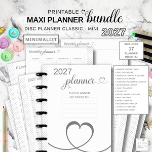 Disc Planner Printable Insert Bundle Fit Happy Planner Classic & Mini, 2027 Calendar, Dashboard Layout, Daily Monthly and Weekly Pages
