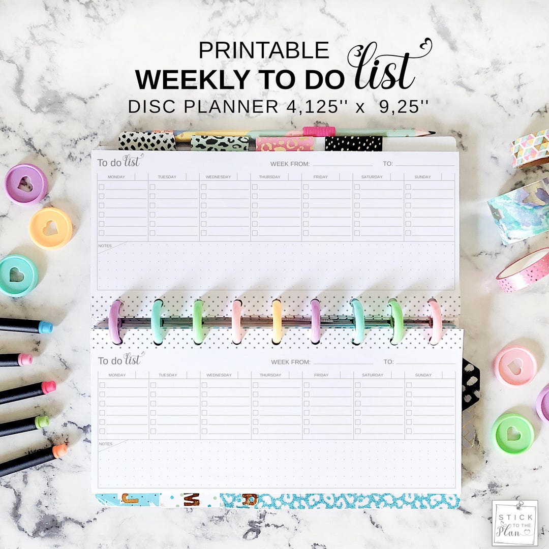 To Do List Weekly Disc Planner Printable Insert Fit Skinny Classic ...
