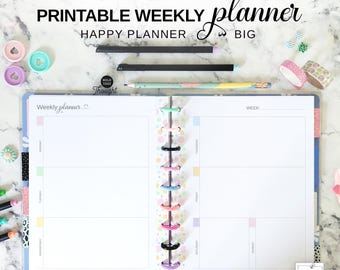 Big Happy Planner Weekly Insert Horizontal, Letter Size Printable Week on Two Pages, Undated Weekly Calendar at a Glance in Pastel Colors