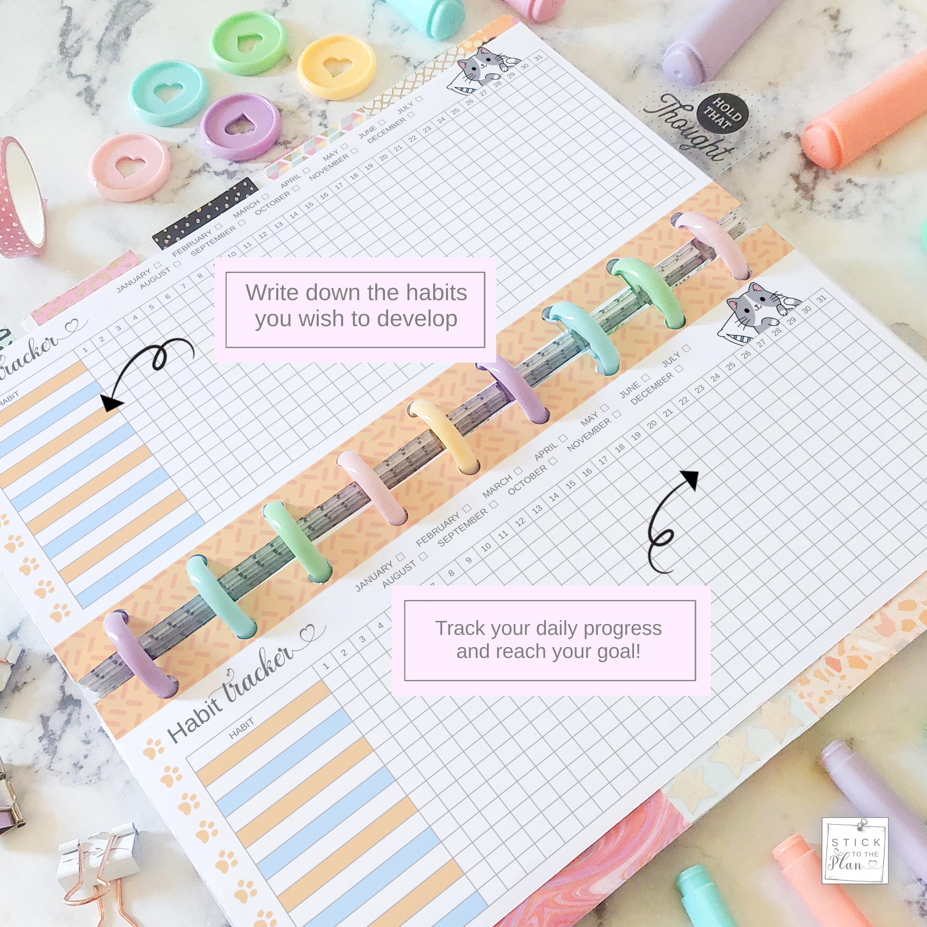 Habit Tracker Insert Fit Happy Planner Skinny Classic, Cat Theme ...