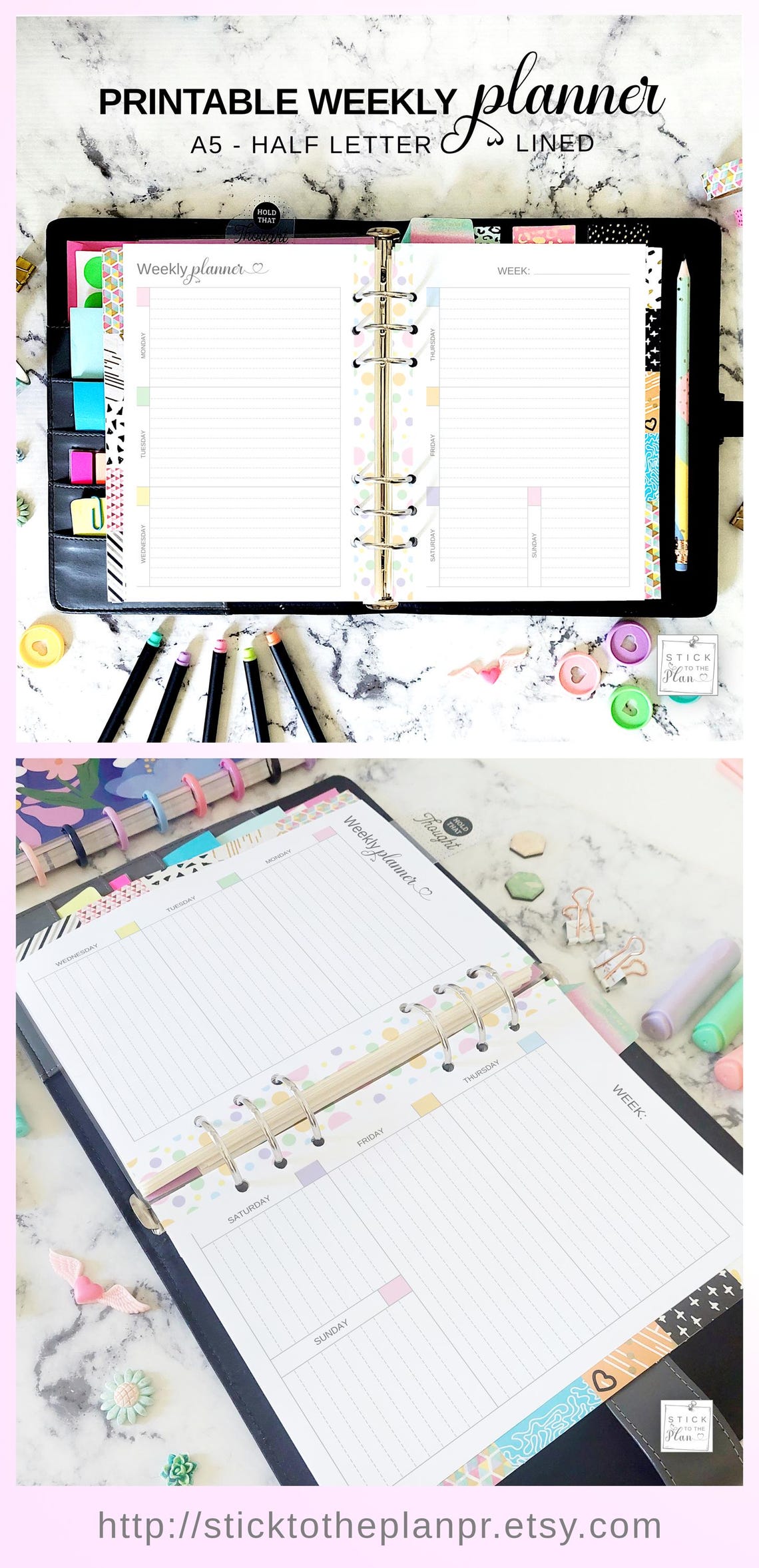 Lined A5 Printable Weekly Planner Insert, Half Letter Undated ...