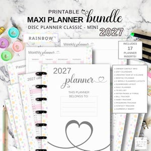 Disc Planner Printable Bundle of Inserts Fit Happy Planner Classic & Mini, Dashboard Layout, 2027 Calendars, Daily Monthly Weekly Pages