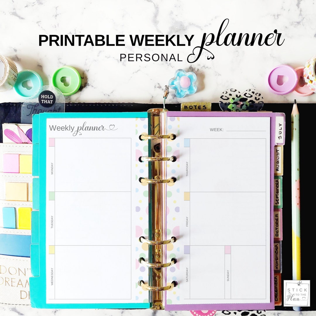 Undated Weekly Planner Printable Personal Size Insert, Week on 2 Pages ...