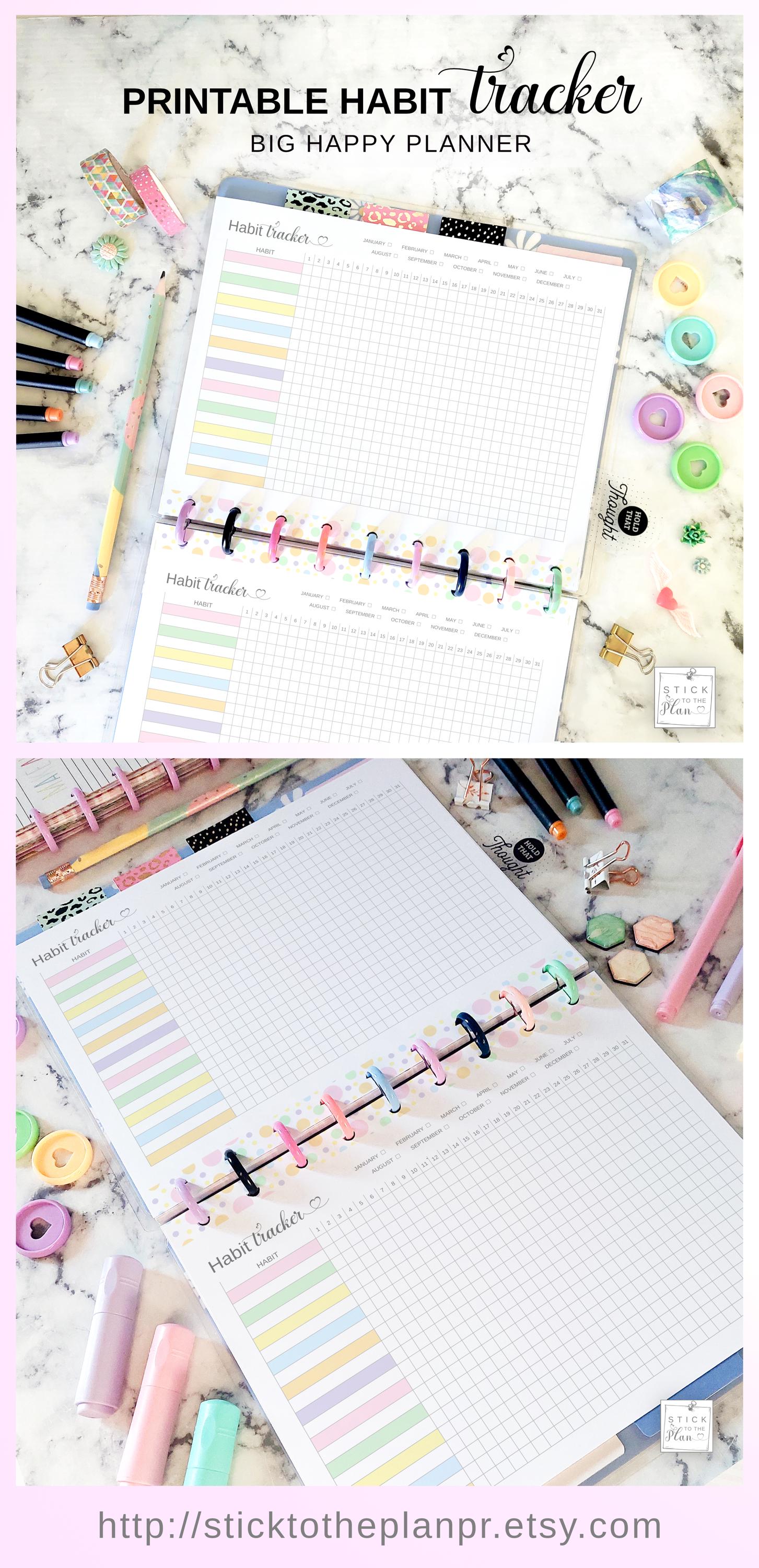 Habit Tracker Fit Big Happy Planner Insert, Letter Size Printable ...