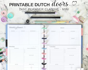 Vertical Weekly Dutch Doors Insert Fit Happy Planner Classic & Mini, Printable Undated Discbound Weekly Spread and Daily Pages
