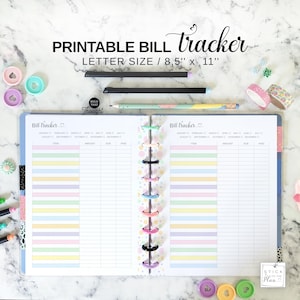 Planilha de Controle de Contas para Big Happy Planner, Tamanho Carta, Lista de Verificação de Pagamento de Contas Imprimível, Páginas de Controle de Despesas em Tons Pastel Arco-Íris