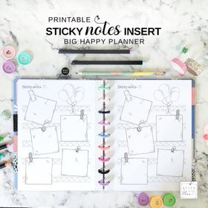 Printable Sticky Notes Insert for Big Happy Planner, Letter Size Disc Planner Note Taking Pages, Bullet Journal Style Notes Writing Paper
