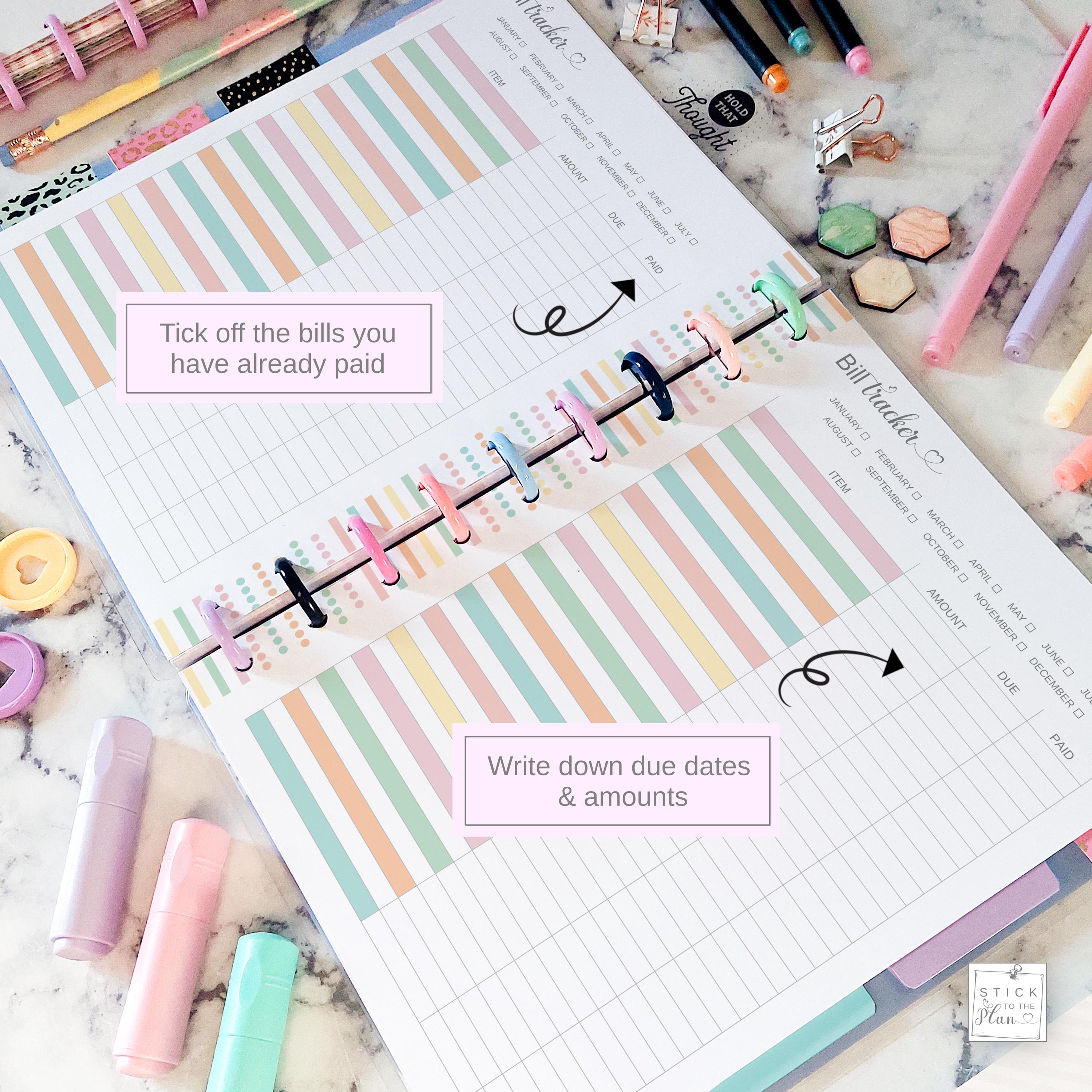 Letter Size Bill Tracker Printable Insert Fit Big Happy Planner ...
