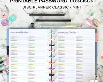 Disc Planner Password Tracker Printable Insert Fit Happy Planner Classic and Mini, Username Password Keeper Book, Pastel Password List Page
