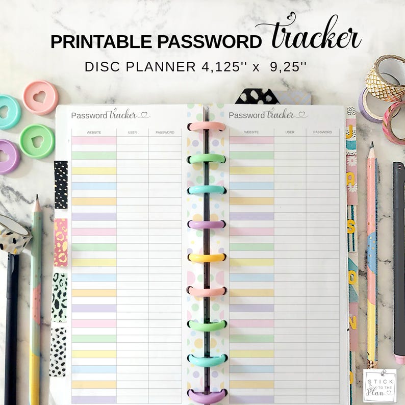 Printable Password Tracker Page Fit Happy Planner Skinny Classic, Disc ...