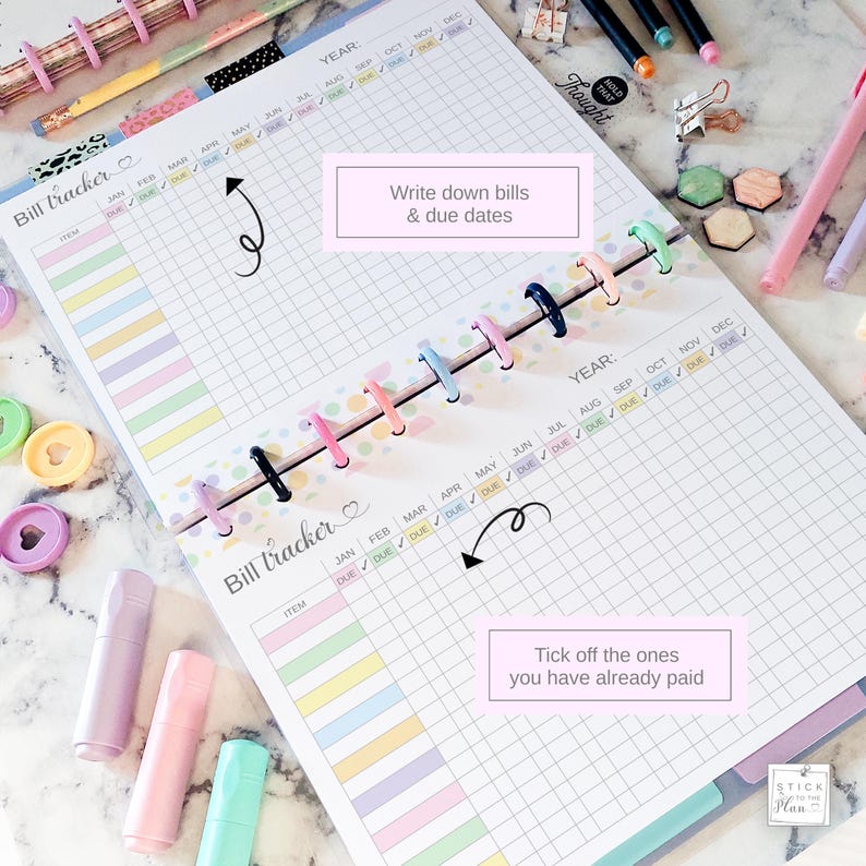 Yearly Bill Tracker 11 Disc Planner Insert Fit Big Happy Planner ...