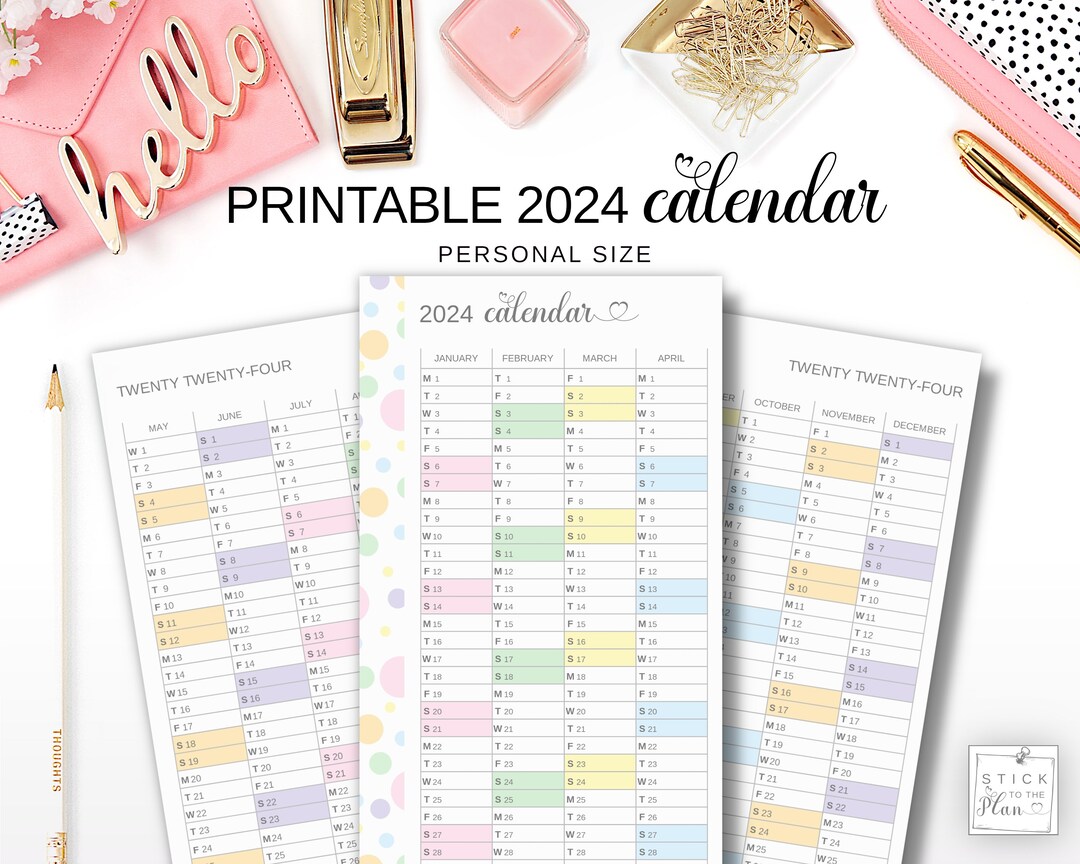 Yearly Calendar 2024 Personal Size, Printable Yearly Planner Insert ...