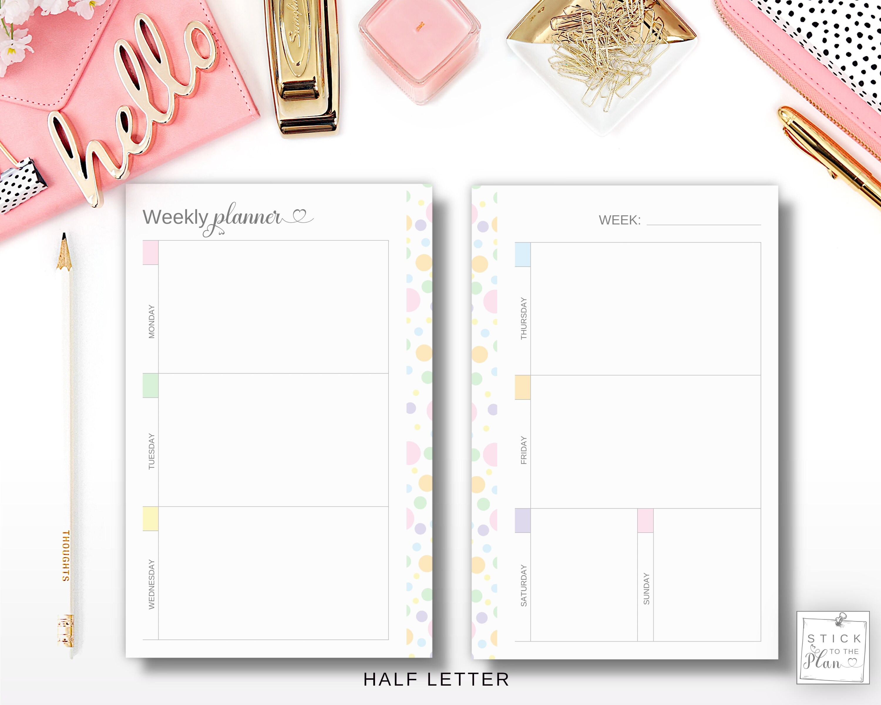 Printable A5 Weekly Planner Insert Horizontal Layout, Half Size Weekly ...