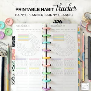 Circle Habit Tracker Happy planner Skinny Classic, afdrukbare HP halve vellen 31 dagen cirkelvormig routineschema, maandelijkse resolutiechecklist